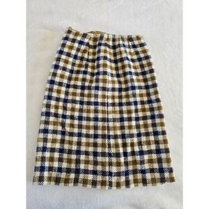 Vintage Wool Skirt Junior Womens Blue Gold Plaid Checks